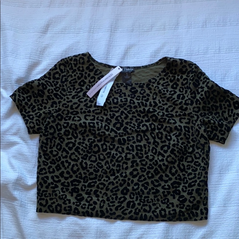 NWT Aqua Olive Leopard Crop Top